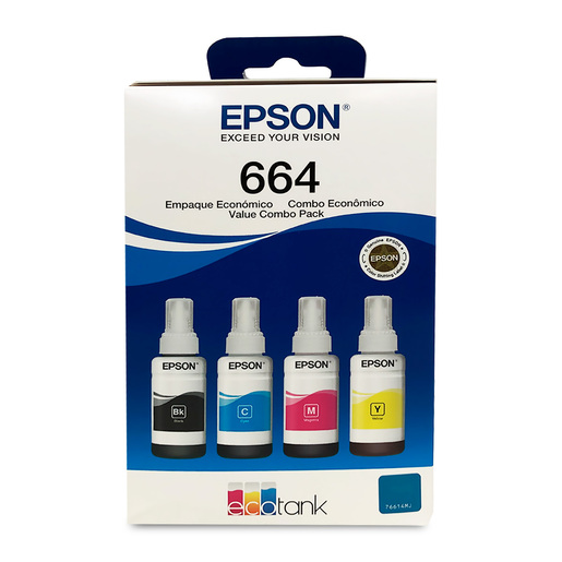 TINTA T664 4 PACK NEGRO/CYAN/MAGENTA/ AMARILLO